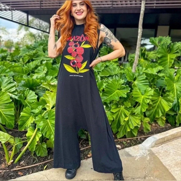 NWT Rare Farm Rio the Macacão Saruel Amazônia black jumpsuit size P (S) - Picture 1 of 7